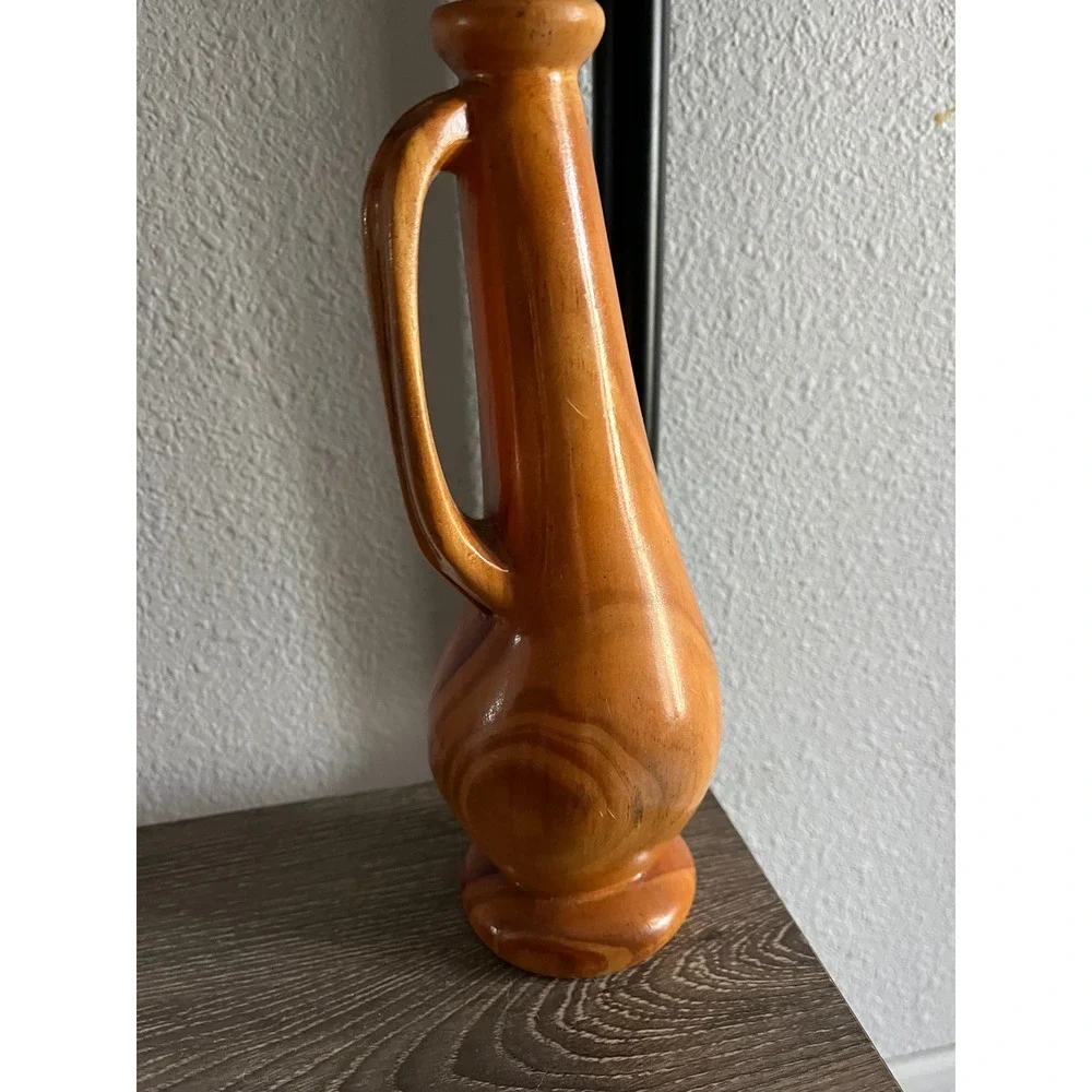 Vintage Hand Carved Wooden Bud Vase with Handle Mid Century Modern‎ Boho Decor